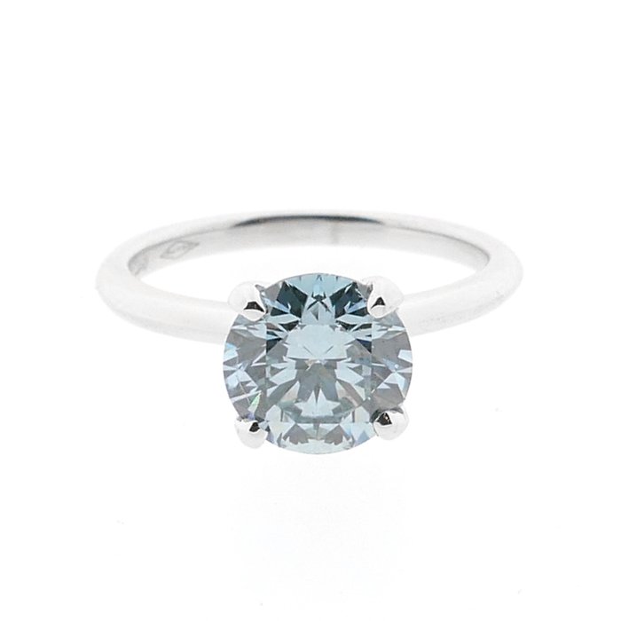 Ring - 18 kraat Hvidguld -  212ct tw Blå Diamant (Laboratoriedyrket diamant i fancy farver) - Triple Ex Cut Diamant