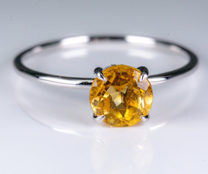 Ingen mindstepris - Ring - 14 karat Hvidguld Citrin - Diamant