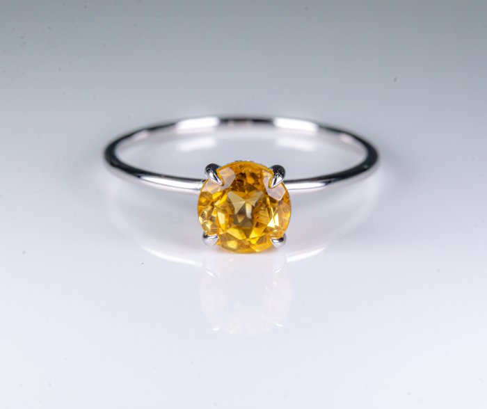 Ingen mindstepris - Ring - 14 karat Hvidguld Citrin - Diamant