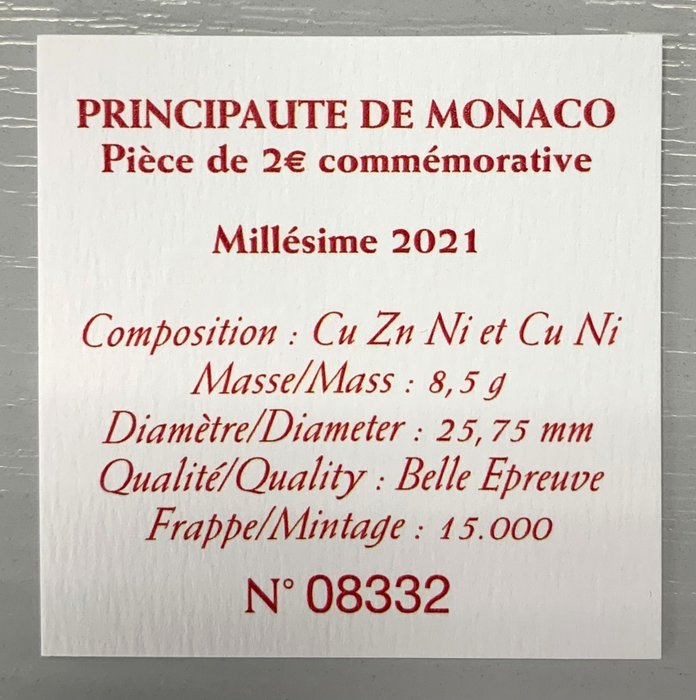 Monaco. 2 Euro 2021 "10 Ans du Mariage Princier" Proof