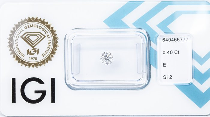 Ingen mindstepris - 1 pcs Diamant  (Natur)  - 0.40 ct - Rund - E - SI2 - International Gemological Institute (IGI)