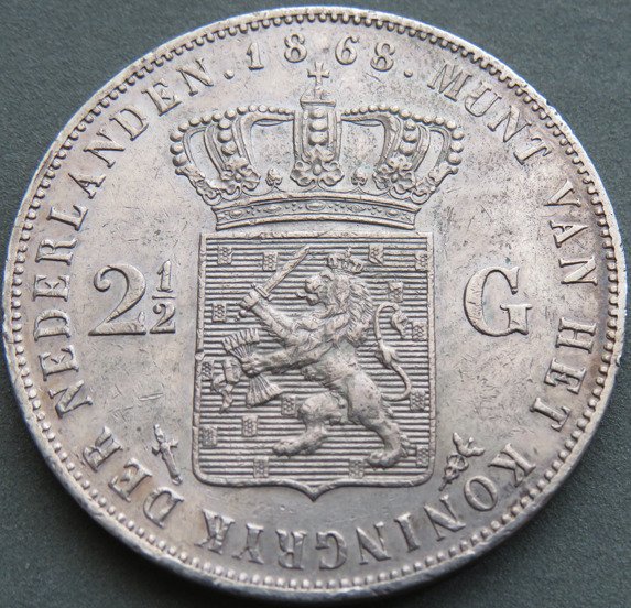 Holland. Willem III. 2 1/2 Gulden 1868  (Ingen mindstepris)