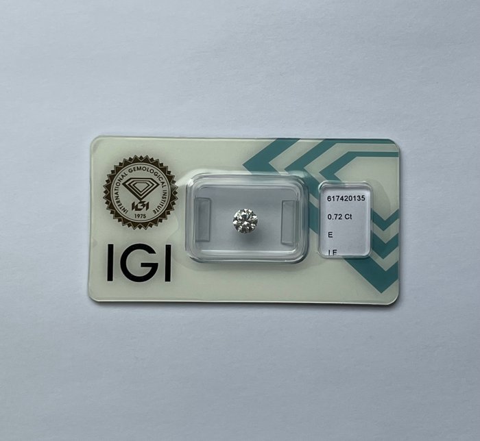 1 pcs Diamant  (Natur)  - 0.72 ct - Rund - E - IF - International Gemological Institute (IGI)