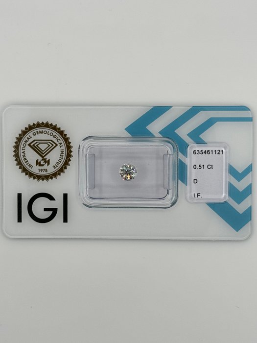 Ingen mindstepris - 1 pcs Diamant  (Natur)  - 051 ct - Rund - D (farveløs) - IF - International Gemological Institute (IGI) - *3EX*