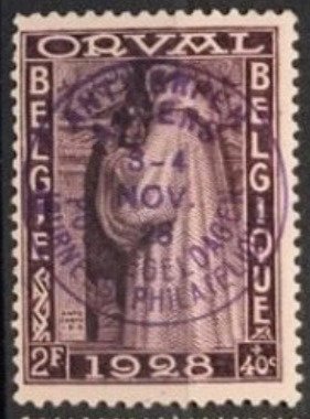 Belgien 1928 - Første Orval med påtryk Frimærkedage Antwerpen: 2F Violet - OBP / COB 266F - de topwaarde van de reeks