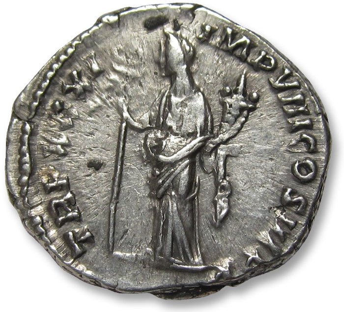 Romarriket. Marcus Aurelius (AD 161-180). Denarius Rome mint 176-177 A.D. - TR P XXXI IMP VIII COS III P P, Felicitas standing left -