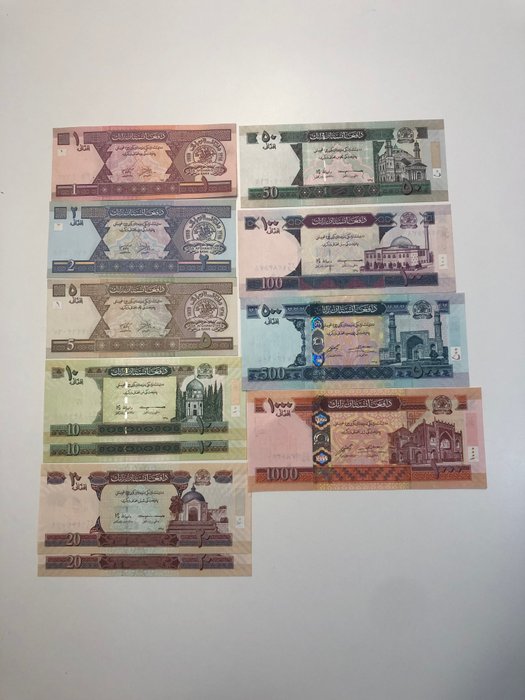 Afghanistan. - 13 banknotes - 1 / 1000 afghanis 1991 -2019  (Ingen mindstepris)