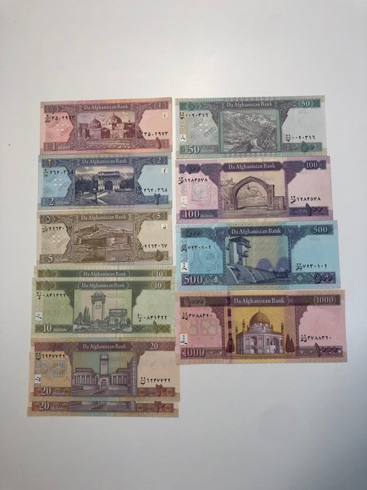 Afghanistan. - 13 banknotes - 1 / 1000 afghanis 1991 -2019  (Ingen mindstepris)