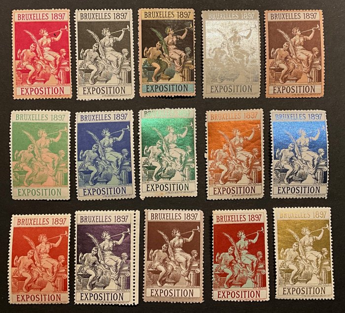 Belgien 1897 - Samling af vignetter "Exposition Internationale Bruxelles 1897" - Type "Engel met Trompet"