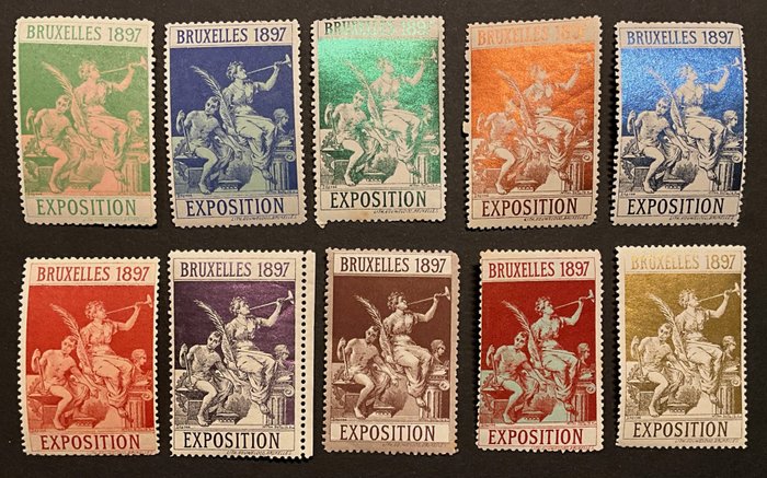 Belgien 1897 - Samling af vignetter "Exposition Internationale Bruxelles 1897" - Type "Engel met Trompet"