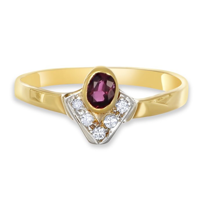 Ring - 18 kraat Gulguld, Hvidguld -  0.23ct. tw. Rubin - Diamant