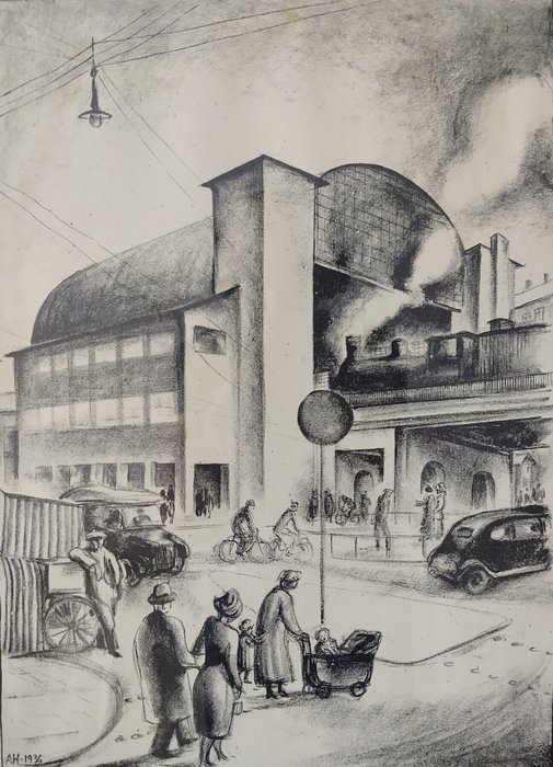 Anton Hansen (1891-1960) - Station van Norrebro in Denemarken