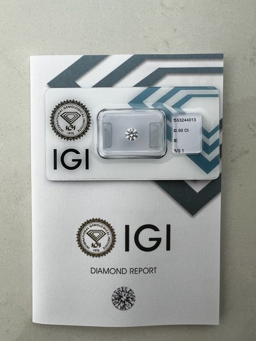 1 pcs Diamant  (Natur)  - 050 ct - Rund - E - VS1 - International Gemological Institute (IGI)