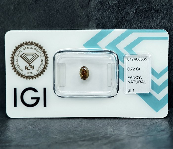 1 pcs Diamant  (Naturfarvet)  - 0.72 ct - Fancy Grålig Gul - SI1 - International Gemological Institute (IGI)