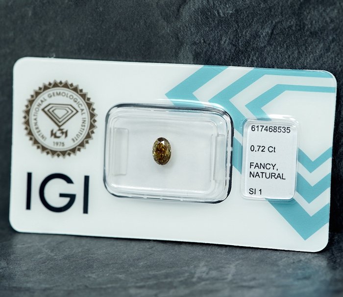 1 pcs Diamant  (Naturfarvet)  - 0.72 ct - Fancy Grålig Gul - SI1 - International Gemological Institute (IGI)