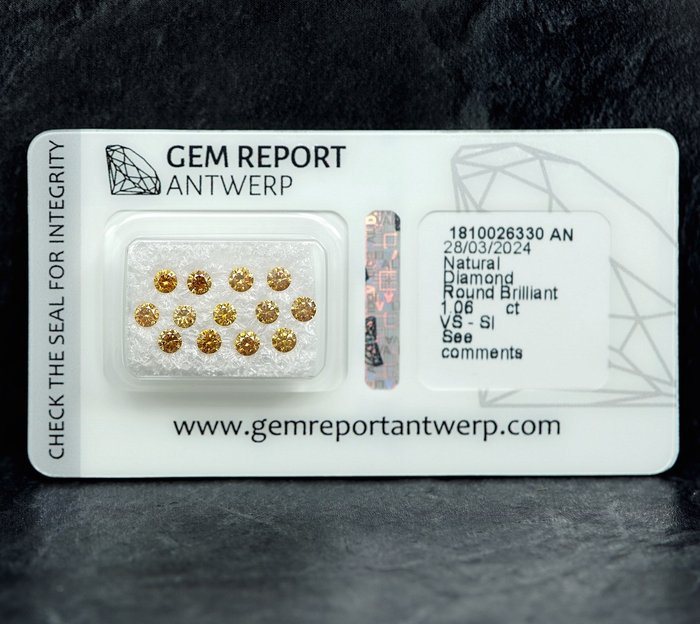 13 pcs Diamant  (Naturfarvet)  - 106 ct Blandet orange - SI1 VS1 - Gem Report Antwerp (GRA)