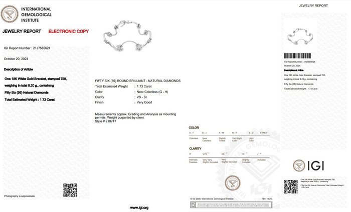 Armbånd - 18 kraat Hvidguld -  1.73ct. tw. Diamant (Natur)