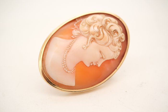 Broche - 18 kraat Gulguld - Cameo Shell.