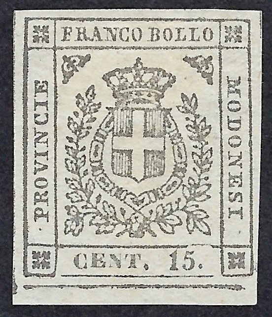 Antikke Italienske Stater - Modena 1859 - Stemma di Savoia 15c grigio chiaro - Sassone N. 14