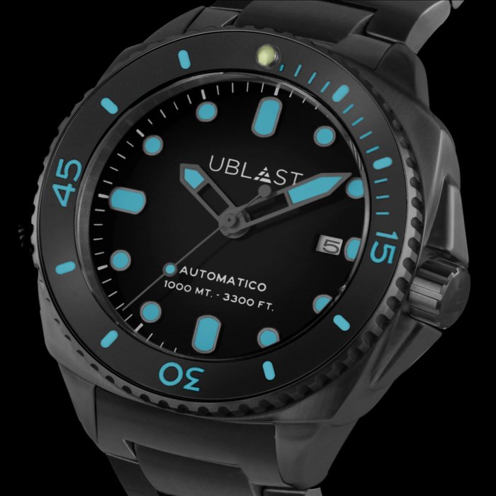 Ublast - SeaStrong - All Steel Black Turquoise - UBSS46SBB - Sub 100 ATM - Mænd - Ny