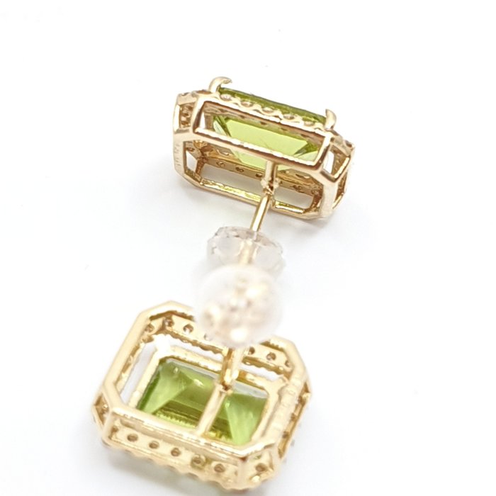 Øreringe - 18 kraat Gulguld -  4.50ct. tw. Peridot - Diamant