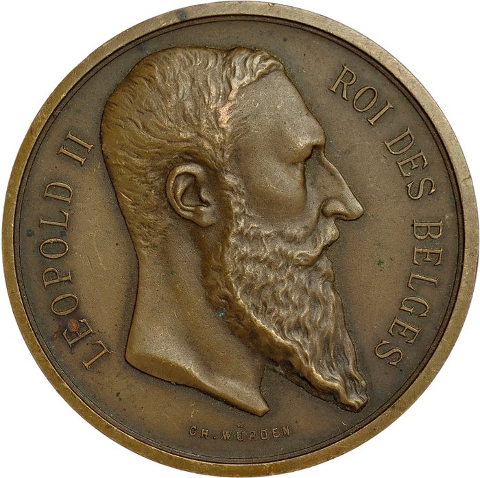 Belgien. Leopold II (1865-1909). Bronze medal Tribute from the Belgian people to the great colonizer - Henri-Charles Würden - 1914