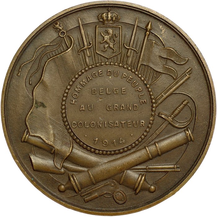 Belgien. Leopold II (1865-1909). Bronze medal Tribute from the Belgian people to the great colonizer - Henri-Charles Würden - 1914