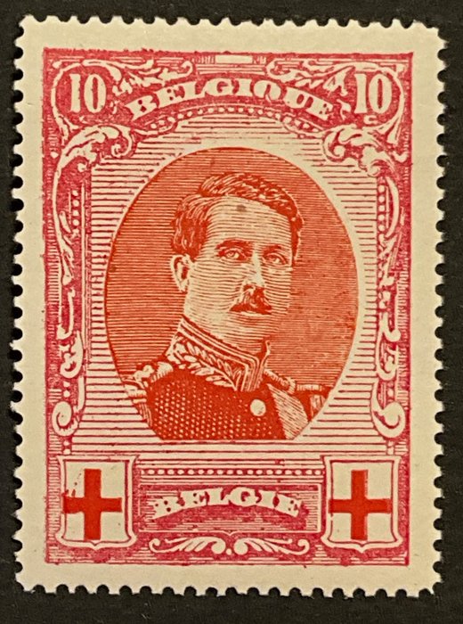 Belgien 1915 - Udgave Albert I Røde Kors 10c Carmine - MNH - 3 sorter jfr. VARIABEL - OBP 133 - Varibel V1, V9, V14 - OBP +630 EUR