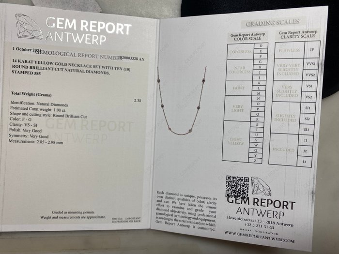 Halskæde - 14 karat Gulguld -  1.00ct. tw. Diamant (Natur)