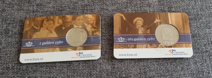 Holland. 1980 2 coincards, (1 Gulden, 1 Rijksdaalder)  (Ingen mindstepris)