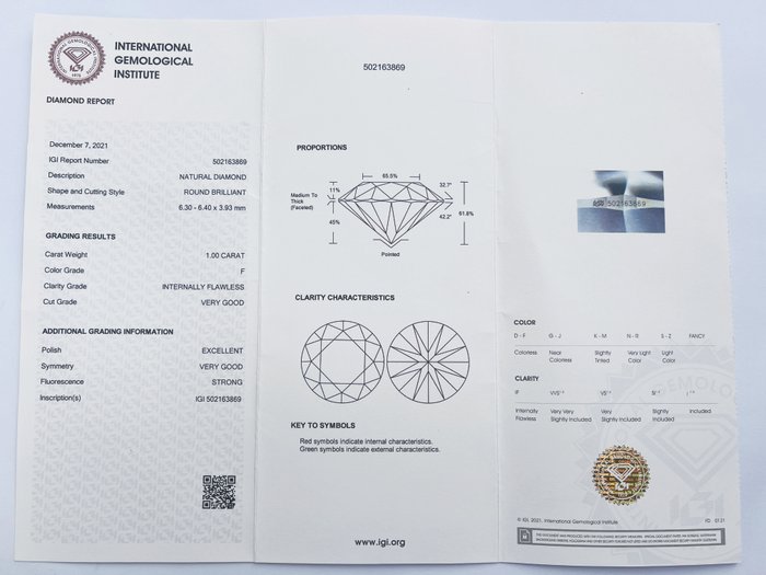 1 pcs Diamant  (Natur)  - 100 ct - Rund - F - IF - International Gemological Institute (IGI) - *VG EX*