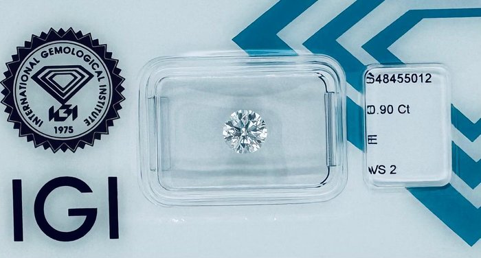 1 pcs Diamant  (Natur)  - 0.90 ct - Rund - E - VS2 - International Gemological Institute (IGI)