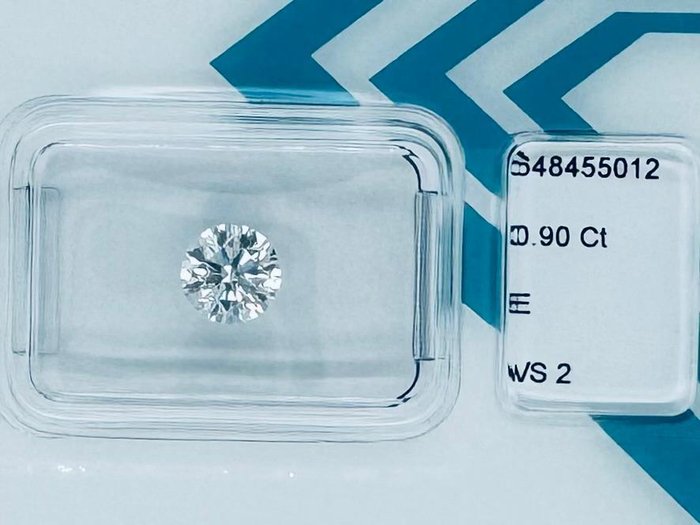 1 pcs Diamant  (Natur)  - 0.90 ct - Rund - E - VS2 - International Gemological Institute (IGI)