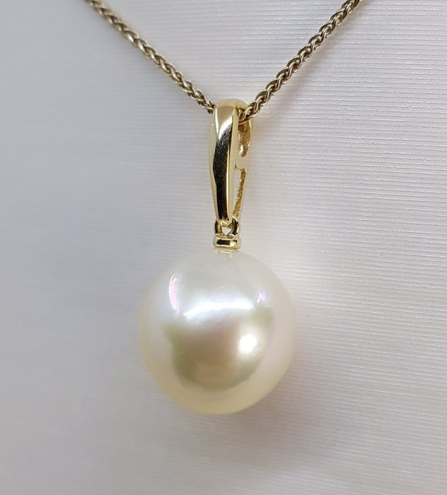 Ingen mindstepris - Halskæde med vedhæng - 14 karat Gulguld - 12x13mm South Sea Pearl