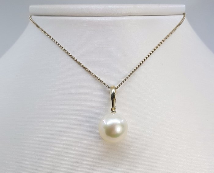 Ingen mindstepris - Halskæde med vedhæng - 14 karat Gulguld - 12x13mm South Sea Pearl