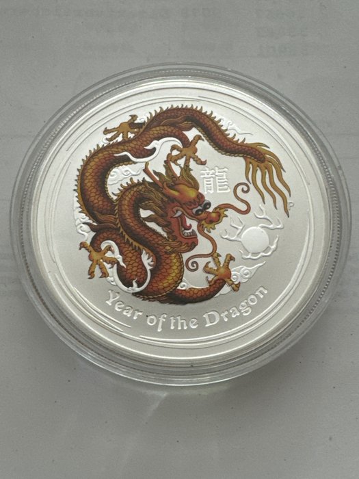 Australien. 1 Dollar 2012 Year of the Dragon -  Orange Coloured, 1 Oz (.999)  (Ingen mindstepris)