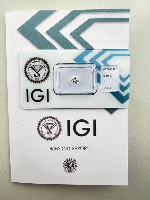 1 pcs Diamant  (Natur)  - 0.60 ct - Rund - E - VVS1 - International Gemological Institute (IGI)