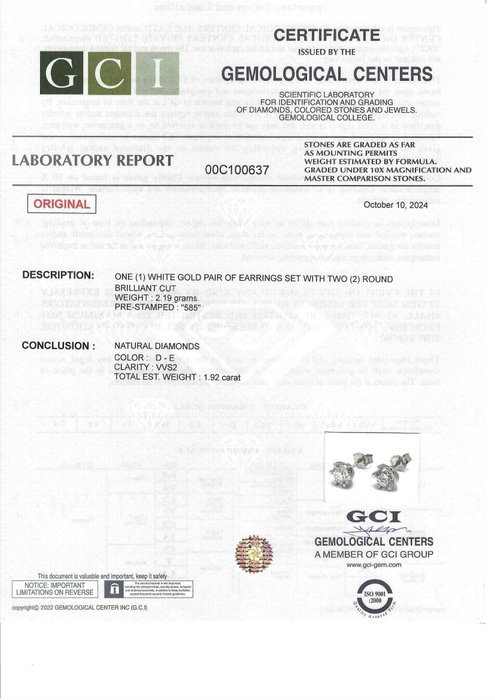 Ingen mindstepris - Øreringe - 14 karat Hvidguld -  1.92ct. tw. Diamant (Natur)
