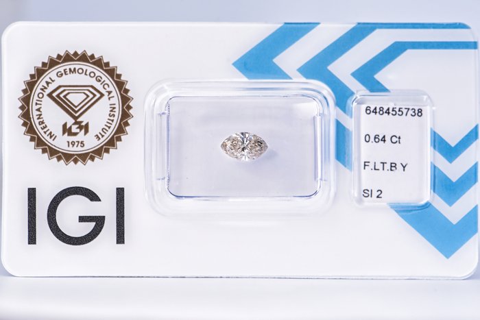 Ingen mindstepris - 1 pcs Diamant  (Naturfarvet)  - 0.64 ct - Marquise - Fancy light Brunlig Gul - SI2 - International Gemological Institute (IGI)