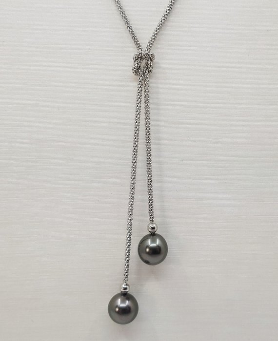 Ingen mindstepris - Halskæde 8x9mm Peacock Tahitian Pearl Drops - 925 Sølv