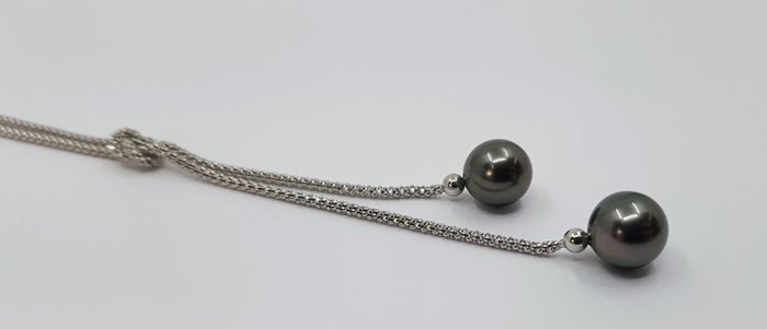 Ingen mindstepris - Halskæde 8x9mm Peacock Tahitian Pearl Drops - 925 Sølv