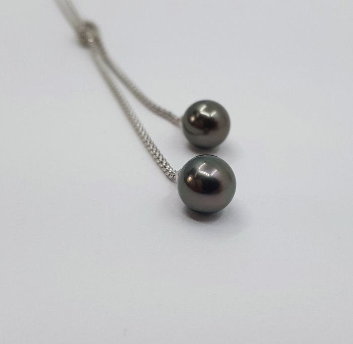 Ingen mindstepris - Halskæde 8x9mm Peacock Tahitian Pearl Drops - 925 Sølv