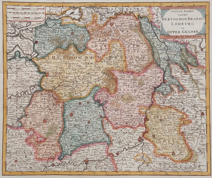 Holland - Brabant, Limburg, Flandern; Isaak Tirion - Nieuwe Kaart van het Hertogdom Brabant, Limburg en Oppergelder - 1738