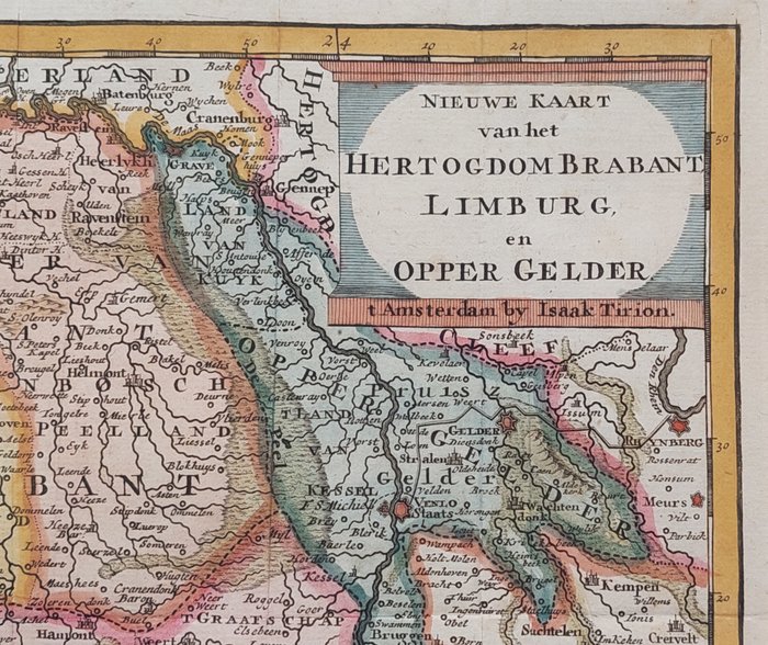 Holland - Brabant, Limburg, Flandern; Isaak Tirion - Nieuwe Kaart van het Hertogdom Brabant, Limburg en Oppergelder - 1738