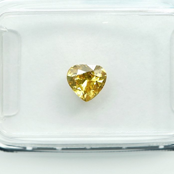 1 pcs Diamant  (Naturfarvet)  - 0.49 ct - Pære - Fancy intense Gul - I1 - International Gemological Institute (IGI)