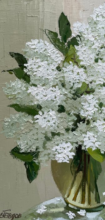 Eugène Pavlov (1958) - Lilas Blanc dans un Vase Transparent