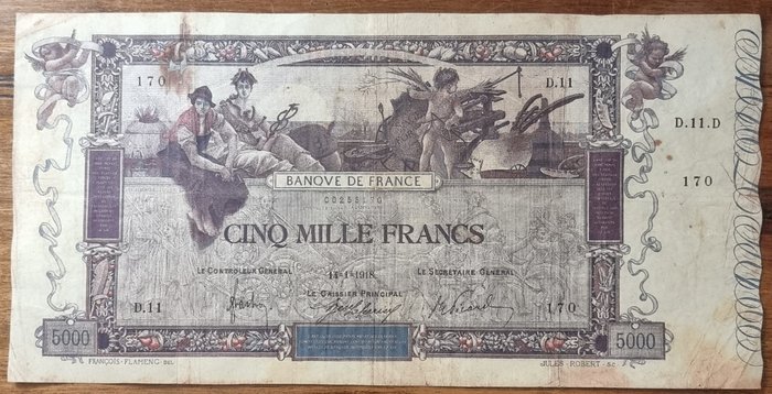 Frankrig. - 5000 francs 1918 - Pick 76