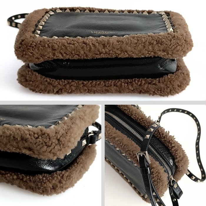 Valentino - Shearling in vernice nera - Crossbody-taske