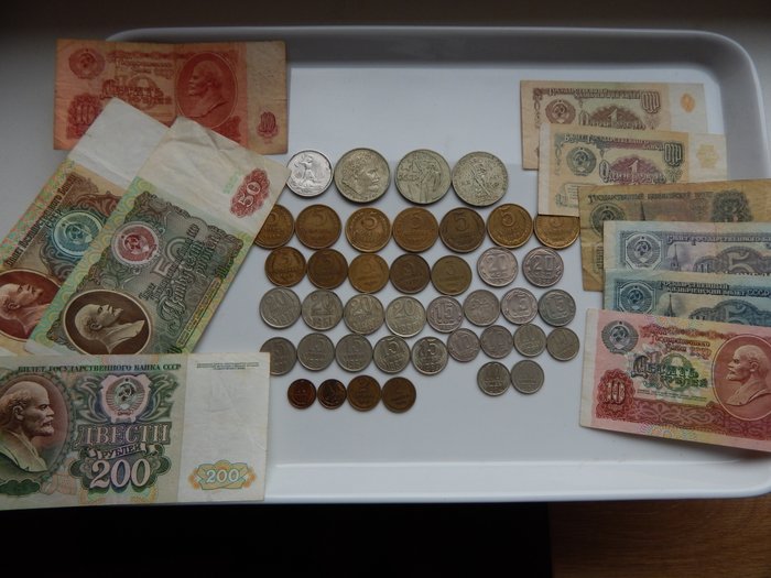 Rusland Sovjetunionen (USSR) A Lot of 51x Soviet Coins and Banknotes 1924-1992  (Ingen mindstepris)