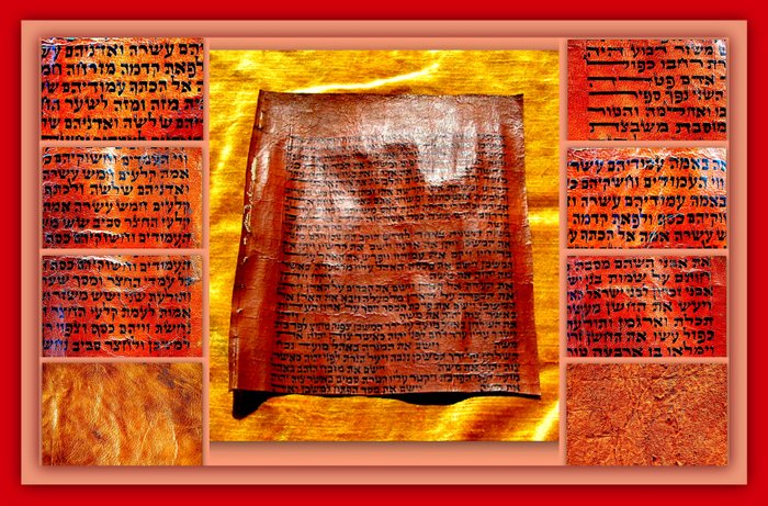 Bible-Torah manuscript, Chronicles -Ancient Hebrew Family Tree - Cain and Abel-Descendants, History of creation, The Fall of Man, Red Deer Skin, Egypt - 1350